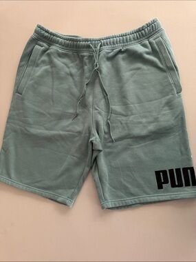 Puma Men's Sage Green Drawstring Athletic Shorts with Logo